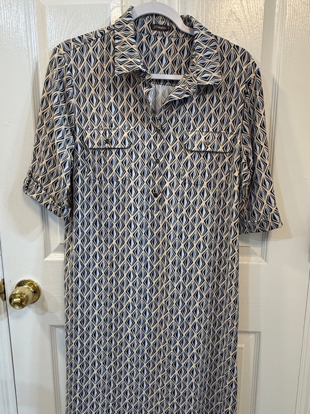 J.McLaughlin The Lawrence Dress XL - Blue & Tan print. Catalina Cloth